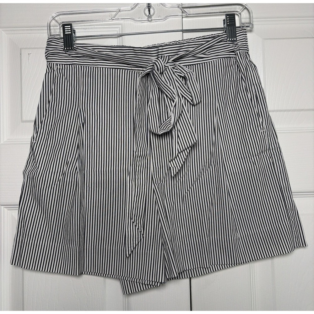 J.Crew Striped Tie Waist Shorts Womens Size 6 Black White Cotton Stretch Summer